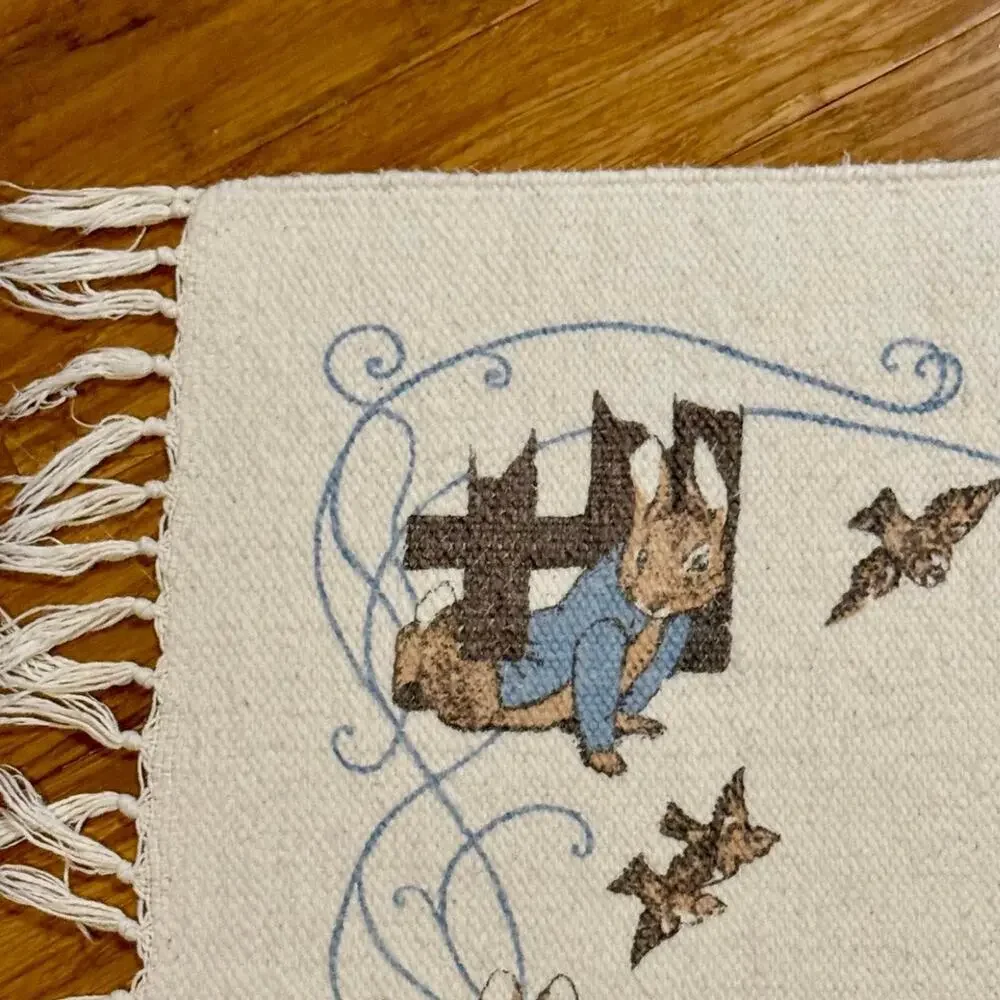 Vintage Peter Rabbit Woven Cotton Nursery Rug/Mat World of Beatrix Potter 39x22